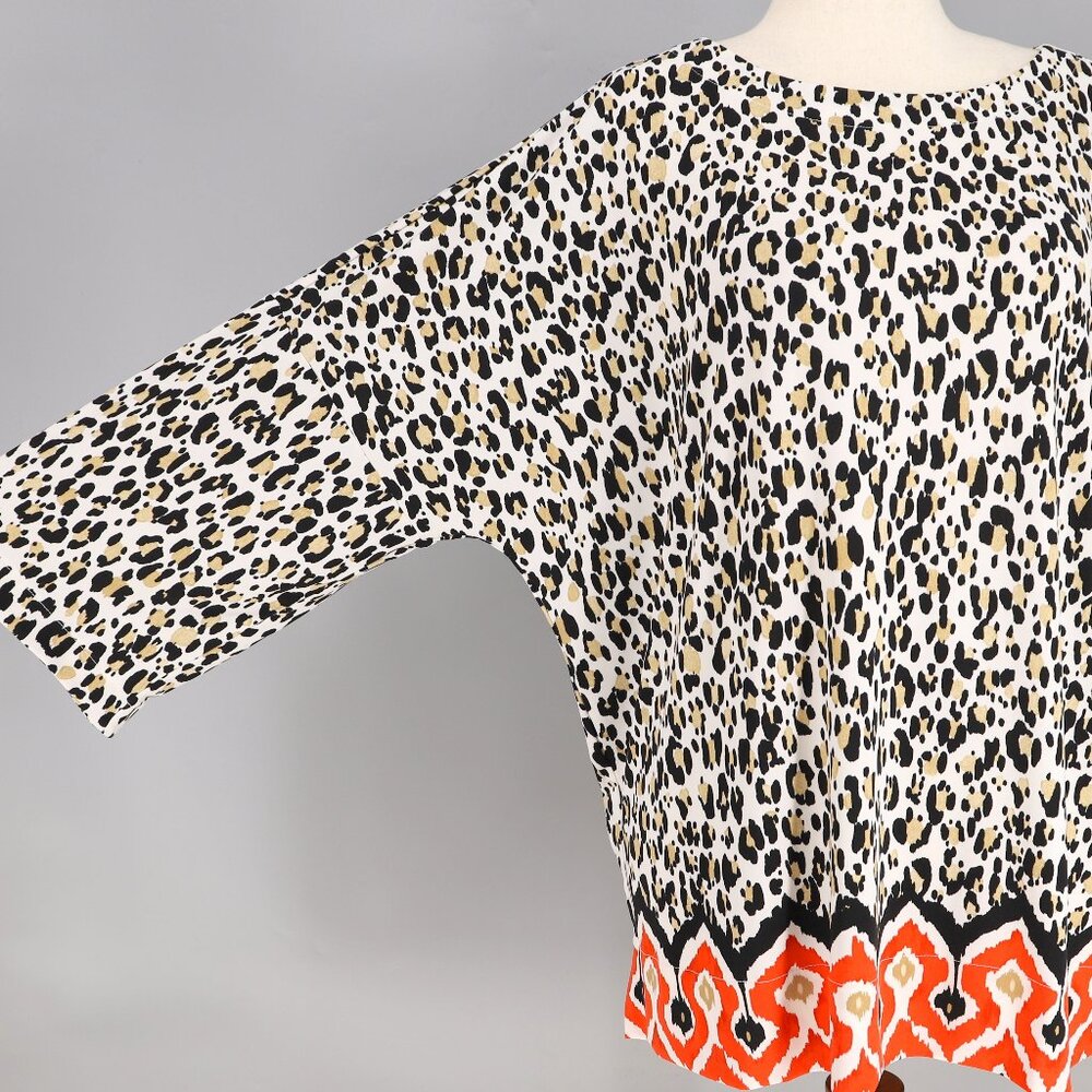 CHICO'S Leopard Contrast Geometric Border Long Sl… - image 5